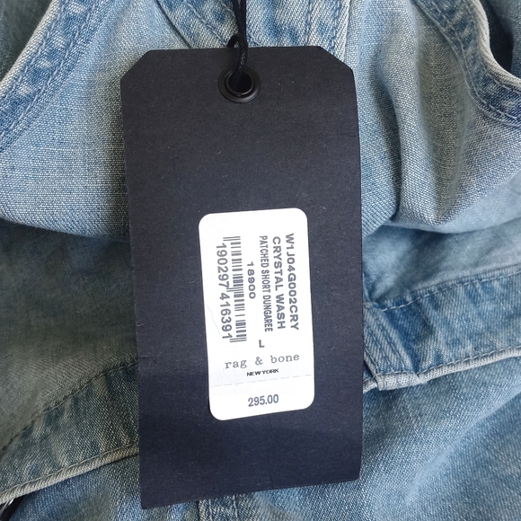 Rag & Bone Light Wash Denim Blue Dungarees Short Overalls/ Jumper L ($295) NWT - Picture 3 of 16